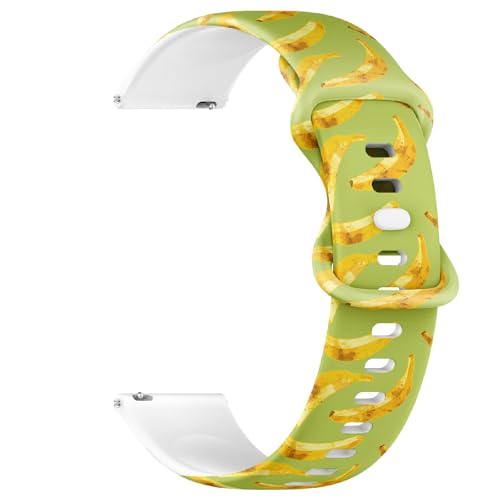 Compatible with Garmin Fenix 7/7 Pro, Fenix 6/6 Pro, Fenix 5/5 Plus, Epix (Gen2) / Epix Pro (Gen2), 22mm Sport Watch Band (Bananas On Green Backdrop) Silicone Soft Strap Bracelet