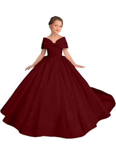 Girls Pageant Dresses Satin Flower Girl Dress - Off Shoulder First Communion Dress Princess for Girls
