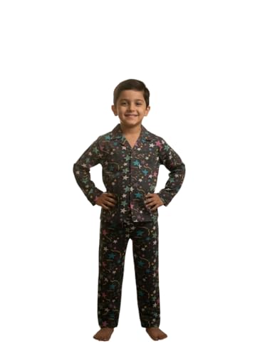 Image of TONY & JONY Summer Casual Wear Self Design Cartoons Printed Full Sleeve 100% Pure Cotton Kid's Top Bottom Set /Night Suit