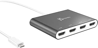 j5create USB-C to 4 Port HDMI Adapter Hub- Multi Monitor Splitter - Support 4 1080p 60Hz Displays - Compatible with Type-C MacBook and Windows Laptop (JCA366)