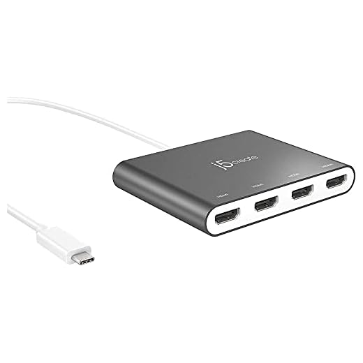 j5create USB-C to 4 Port HDMI Adapter Hub- Multi Monitor Splitter - Support 4 1080p 60Hz Displays - Compatible with Type-C MacBook and Windows Laptop (JCA366)
