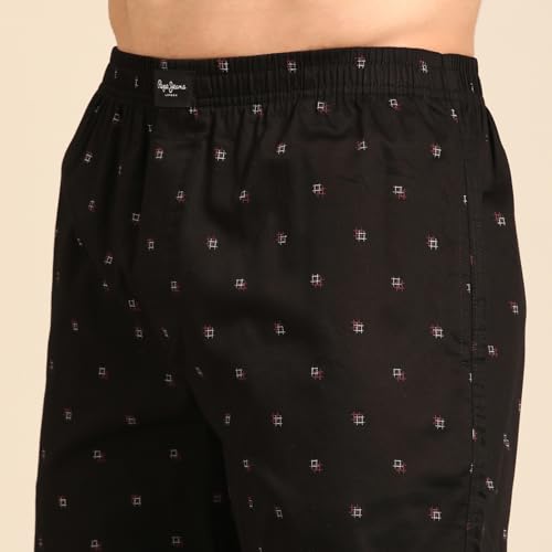 Image of Pepe Jeans Men's Printed 100% Cotton Regular Fit Boxer Shorts | Stylish AOP Print Comfortable Boxer for Daily Innerwear | Soft Breathable Cotton Fabric | Elastic Waistband | Everyday Comfort Wear