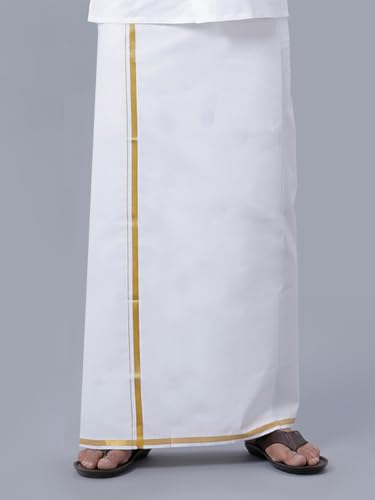 Image of RAMRAJ COTTON Men Cotton Single layer Dhoti With Gold Jari Border (Pack of 2)