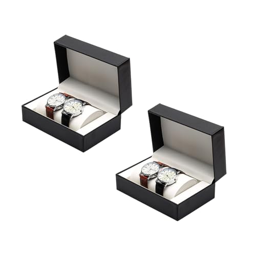 Boîte à montres pour homme en cuir double couche avec couvercle en verre x2
