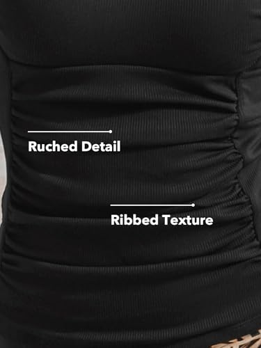 Image of CUPSHE Women's Tankini Sets Square Neck Two Piece Bathing Suit Ribbed | Removable Soft Cups, Ruched Tummy Control, Adjustable Straps, Mid Rise Bottom, Fully Lined, Moderate Coverage, Beach Vacation