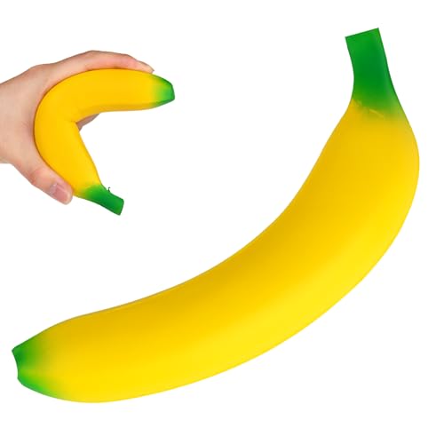 Banana Squishy Fidget Toys Soft PU Banana Squishies Stress Balls Fidgets Sensory Fruit Squishy Fidget Toys Adults Kids Anxiety Relief Hand Toy Novelty Gift for School Work Travel Funny Kids Gifts