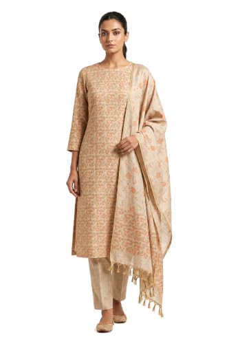 Image of HAIDER ALI Handloom Cotton Silk Screen Print Unstitched Suit Set for Women with Dupatta | Salwar Suit Dress Material for Women & Girls 01