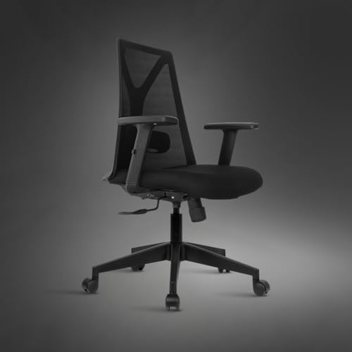 Image of Kepler Brooks Crest Office Chair for Work | 3-Year Warranty | Ergonomic Office Chair, Study Chair for Home, 1D Arms, Adjustable Lumbar, Single Lock Recliner, Heavy Duty Nylon Base (Black)
