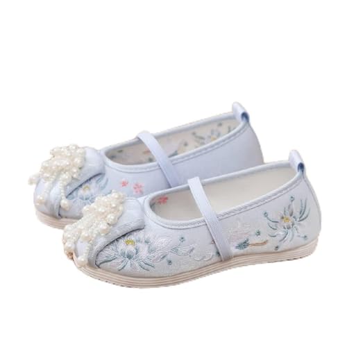 Hcclijo Floral Children Pearl Shoes Flats Ancient Round Toe Kids Traditional Hanfu Oriental EmbroidePhoenix Poeny
