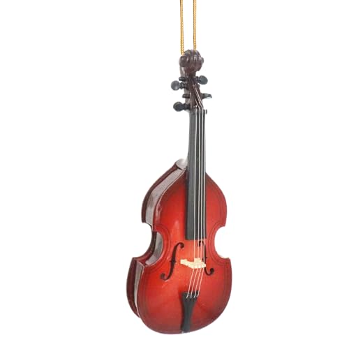Dselvgvu 5.12' Wooden String Miniature Double Bass Hanging Ornament Mini Musical Instrument Contrabass Replica Christmas Tree Home Decoration Display Ornament Upright Bass Model (5.12' Double Bass)