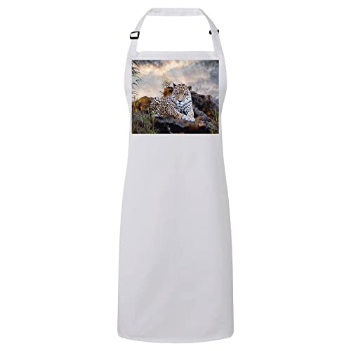 Tablier cuisine premium blanc Le Jaguar d'Amérique du Sud en coton haut de gamme