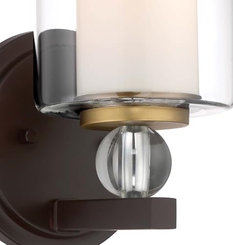 Image of Minka Lavery 3071-416 Studio 5 Vanity Bath Light, 1-Light, 100 Total Watts, 6-in H x 9.75-in W, Painted Bronze with Natural Brushed Brass
