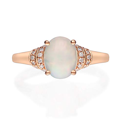 Gin & Grace 14K Rose Gold Natural Ethiopian Opal Ring with Real Diamonds for women | Ethically, authentically & organically sourced (Oval) shaped opal hand-crafted jewelry for her | Opal Ring for women