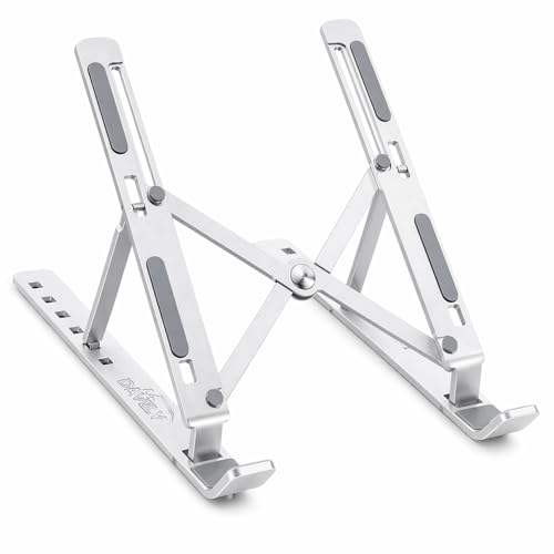Suporte Articulado Dobrável de Alumínio para Notebook, Laptop e Tablet – Portátil, Ajustável e Antiderrapante – Cor Prateada