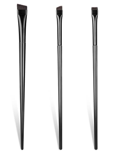BPTRKOM 3pcs Pennello per Eyeliner- Pennello per Sopracciglia Ultra Sottile ad Angolo Piatto Smussato, Fibre Morbide Setole Sintetiche Strumento per Ombretto Sopracciglia Cosmetici