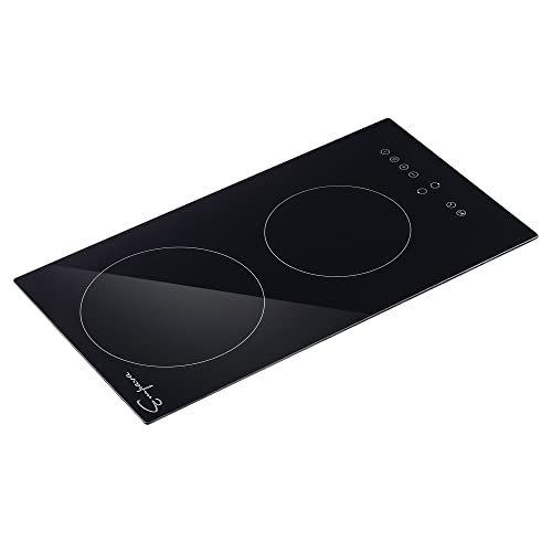 Empava 12-Inch Electric Radiant Cooktop 2 Burners Stove Top 3000W With 1-99 Minutes Timer And 9 Heating Levels Smooth Glass Surface In Black, 12 Inch #TOP4