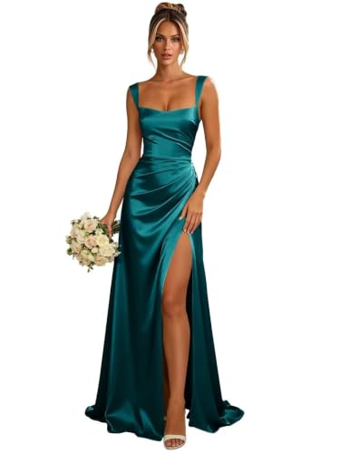 Peacock Spaghetti Straps Maid of Honor Dresses Square Neck Dress US12