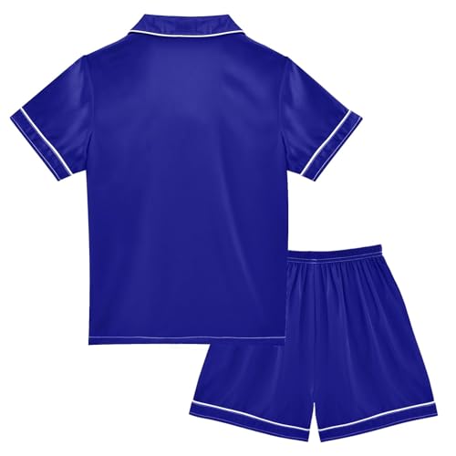 ODAWA Navy Blue Satin Pajama Sets Button Down Short Sleeve 2 Piece Nightwear 5-6Y2