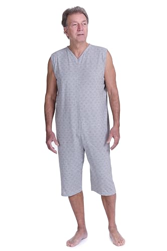 FERRUCCI COMFORT Pijama sanitario de una pieza sin mangas de verano con pantalón corto - 9008/7 - Apto para personas mayores - Fabricado en Italia, gris, M