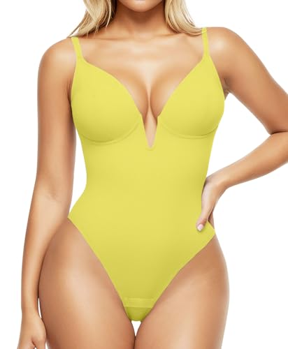 Popilush Shapewear Bodysuits for Women - Tummy Control Body Suits for Womens Deep V Corset Tops Thong Concert Outfits
