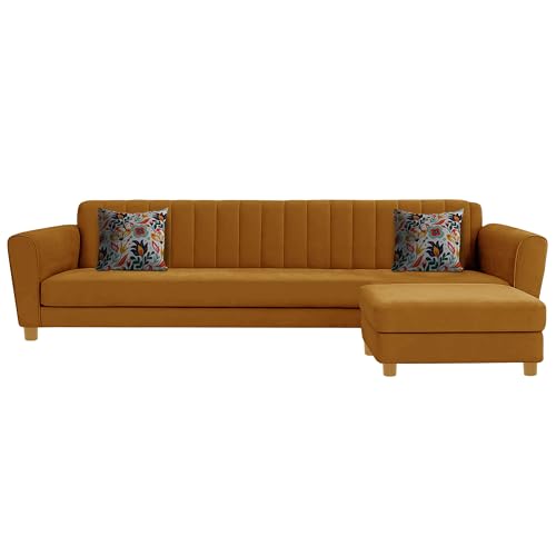 Image of Rosebell-Modern L-Shape Velvet Sofa Set for|Right-Hand Sectional Sofa with Tufted Back 4-Seater Corner Couch,Perfect for Home Office Guests Living Room-Golden