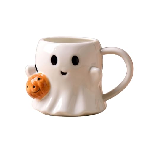 JCSY 14 oz - Halloween Coffee Mug, Pumpkin Coffee Cup With Ghost, Perfect And Best Gifts For Coffee Lover, Cute Ceramic Ghost Pattern Ghostface Mug, 2025 Gifts for Kids Adult