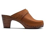 Sandgrens Handmade Swedish Wood Clogs for Women, High Rise Mule US 6-6.5 | Maya Dexter Tan Nubuck DK, EU 37