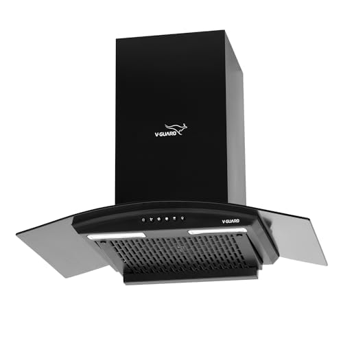 V-Guard C10 60cm Kitchen Chimney with 900 m³/hr Suction | Filterless | Heat Auto Clean | Elegant Curved Glass Design | 5 Year Motor Coverage by…