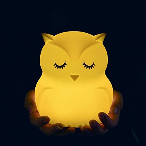 Image of Animal-Shaped Big Night Light for Children /Adults, Rechargeable LED Soft Silicone (BPA Free) Bedside Lamp, Adjustable Brightness and 9 Colors by Touch Control & Remote Control (Big Owl)