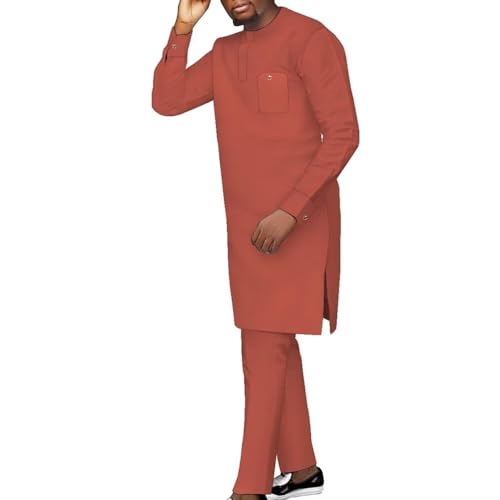 African Suit for Men Long Sleeve Dashiki Outfit 2 Piece African Mens Traditional Clothing Formal Clothes for Wedding