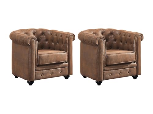 Vente-unique - Lot de 2 Fauteuils Chesterfield en Microfibre Aspect Cuir Vieilli