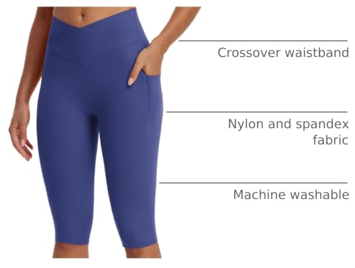 Image of baleaf Capri Leggings for Women Knee Length Yoga Workout Capirs Leggings with Pockets Tummy Control Stretch