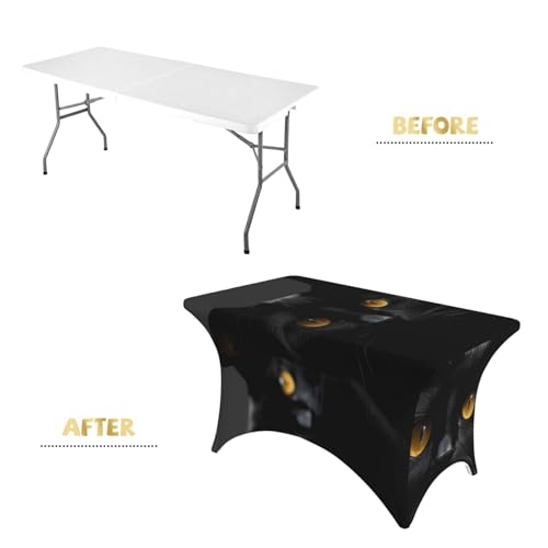 Nappe imperméable élasthanne 1,2m housse table infroissable yeux chat noirs - 3