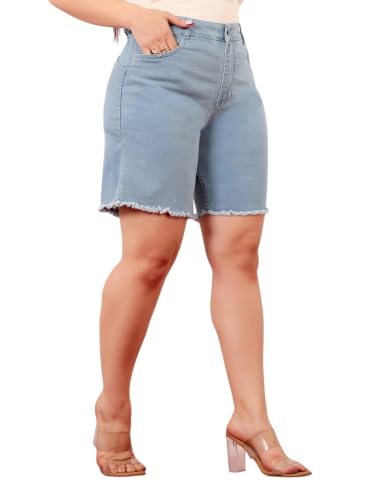 Image of Miss Chase A+ Women's High Rise Clean Regular Stretchable Denim Shorts