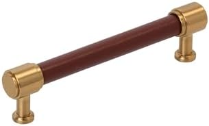 Signature Hardware 954066-5116 Lazzara 5-1/16 Inch Center to Center Brown Leather Bar Cabinet Pull - Brushed Gold