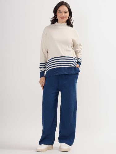 Image of Kvetoo Women Winter Coord Set Wool Blend Tracksuit High Neck Sweater and Wide Leg Pants Warm Knitwear Pyjama Set for Casual Office Travel Wear