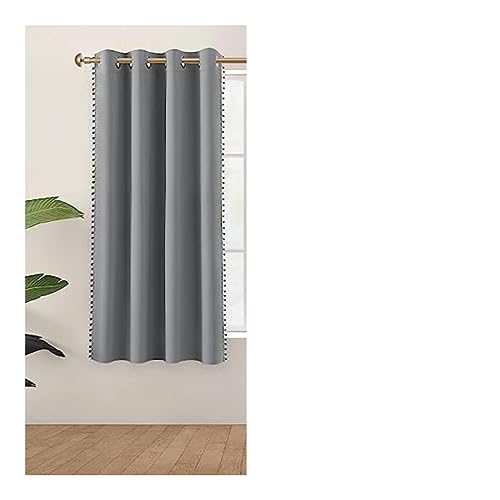 Image of Amazon Brand - Umi Velvet Eyelet Door Curtains with pom pom Lace for Living Room Bedroom Kitchen 1 pc Pack in Silver Color (Windows - 4 feet x 5 feet)