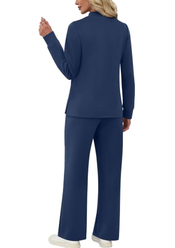 Image of WIHOLL Two Piece Sets for Women Fall Travel Vacation Outfits 2026 Long Sleeve Lounge Sets Side Slit Wide Leg Pants XS-3XL