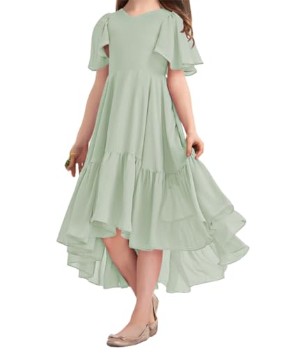 Junior Bridesmaid Dresses for Wedding Girls Ruffles Casual Flowy High Low Party Dresses PT138
