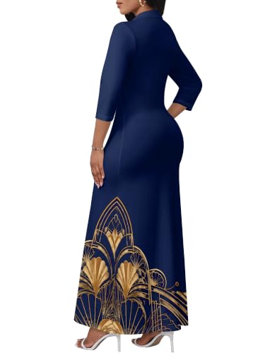 Image of PinkPatty Women's Casual 3 /4 Sleeve Polo V Neck Bodycon Maxi Dress