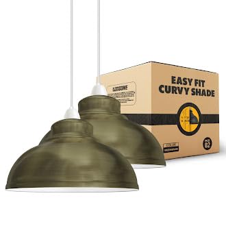 2 Pack Green Brass Metal Lamp Shades, 11.42" Lampshades for Ceiling Lights & Pendant Lights, Retro Industrial Easy Fit, Light Shade for Living Room, Kitchen & Bedroom — image 1