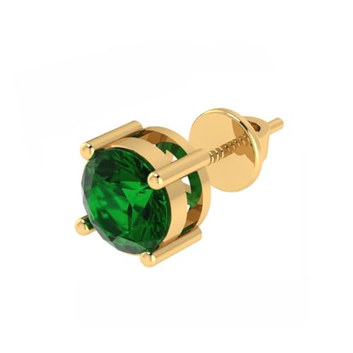 Image of Single Stud For Men & Boys | Gold Plated Pure 925 Sterling Silver Earring | 6mm X 6mm Round Shaped Gemstone Single Screwback Stud | Gift for Men & Boys | Model ERSMY00935