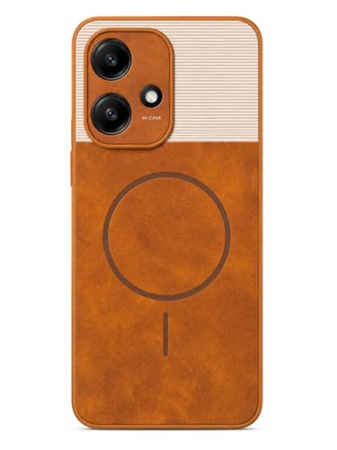 Image of Bintage Mac Safe Design Hard Slim Back Case | Soft Border Camera Protect | Dual PU Leather Finish Back Cover Compatible for Mi Poco M6 5G - White & Brown