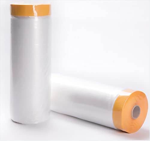 Masking Film,Tape And Drape, Pre-Taped Masking Film, Adhesive Plastic Painting Drop Film, Multi Use Paint Masking Paper For Furniture,Wall, Car 59" W X 65' Long 2-Roll #TOP20