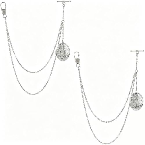 SUPERFINDINGS 2 STK Blumen Taschenuhrkette Aus Messing Abnehmbarer Medaillon Anhänger Uhrenkette Westenkette T Bar Uhrenkette Platin Uhrenkette Für Herren Anzug Hemd