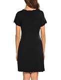 Ekouaer Damska koszula nocna z krótkim rękawem, letnia bielizna nocna, koszule nocne, koszulka nocna, koszulka do spania, koszula do spania z falbankami, A-czarny, M