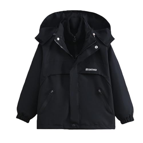 3 in 1 Winter Jackets Girls Windbreaker with P𝐨lar Fleece Coat Windproof Outerwear with Removable Hood (Black, 9-10 Years)