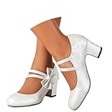 Damen Pumps Riemchenpumps Spangenpumps Sandale mit Kreuz Dunkles Muster und Bogen Knöchelriemen...