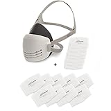 Reusable Half Mask Respirator With 7 Filters + Replaceable Filters Pack of 10, as Bundle. Half Mask Respirator ideal for Sanding, Painting, Welding, Woodworking.