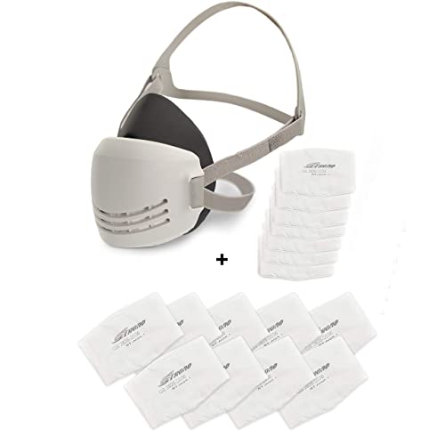 Reusable Half Mask Respirator With 7 Filters + Replaceable Filters Pack of 10, as Bundle. Half Mask Respirator ideal for Sanding, Painting, Welding, Woodworking.